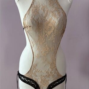Elegant Lace Bodysuit in Cream and Black